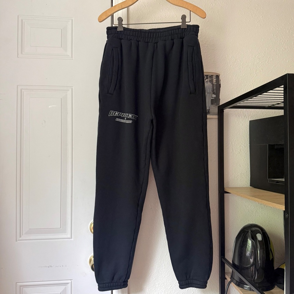 REPRESENT black cotton terry logo pull on jogger sweat pants